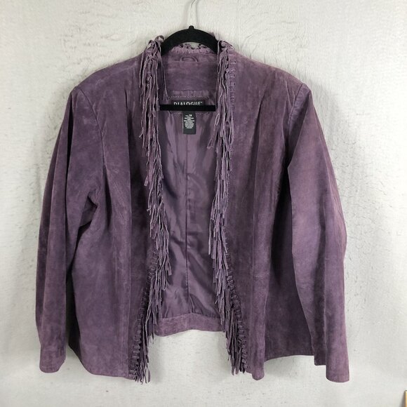 Dialogue Leather Jacket Womens 1X Plus Size Purple Seude Fringe Western Boho - Picture 1 of 16